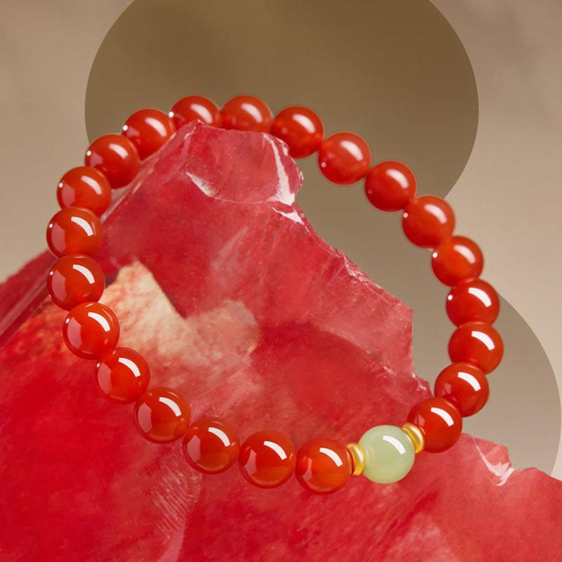 Gold Agate Women's Exquisite Red Woven Bead Bracelet