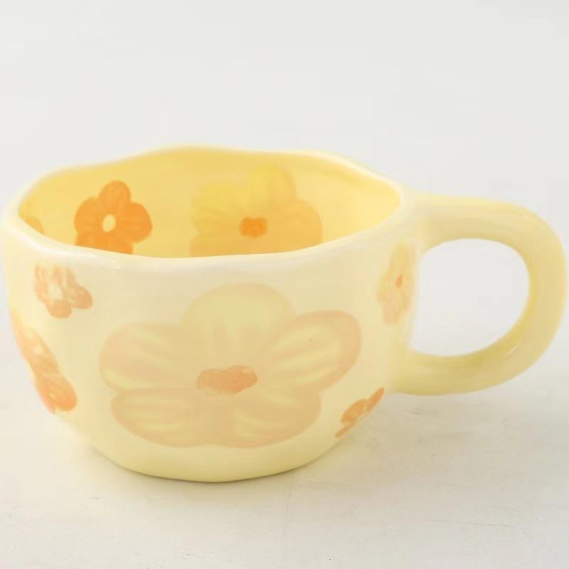 Ins Hand-squeezed Cup Cute Flower Cream Wind Ceramic Cup Household Hand-painted High Value Afternoon Teacup Creative Cup