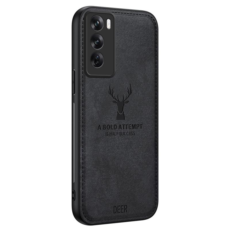 

For Oppo Reno12 Pro 5G (China) Case Deer Pattern Leather+PC+TPU Protective Phone Cover Black