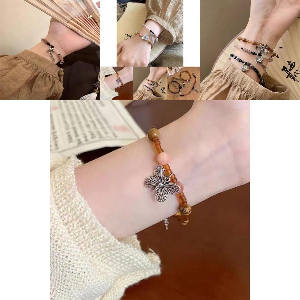 Charming Butterfly Lotus Beaded Bracelet Artistic Retro Design For Women