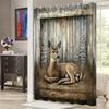 1Pc Deer Shower Curtain - Snow-Covered Pine Trees, Serene Natural Ambiance, 70.8X70.8", 12 Hooks, Polyester, Machine Washable
