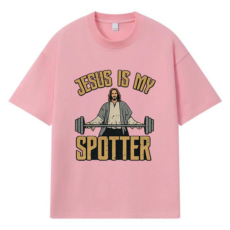 2026 Jesus Is My Spotter Printed Graphic Y2k Harajuku Streetwear 100% Cotton T Shirt Casual Oversized Summer Men T-shirt