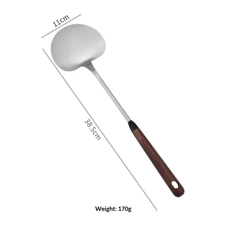 Stainless Steel Turner With Wooden Handle Heat-Resistant Long Handle Soup Ladle Spatula Kitchen Cooking Utensils