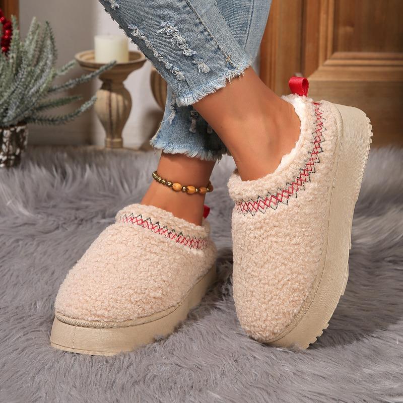 Thick bottom outer wear winter bag head half slippers new ethnic style lace hairy half tray foreign trade snow cotton slippers