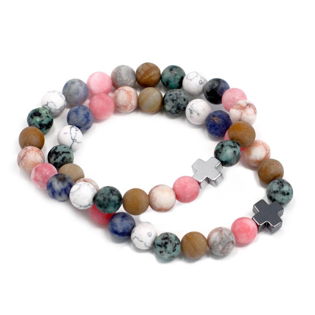 Couple Bracelets, Rainbow Gemstone Beaded Set of 2