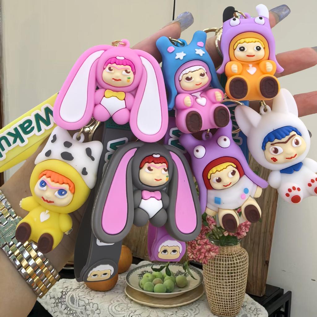 New Cartoon Wokuku Keychain Soft Rubber 3D Doll Pendant Bag Pendant Small Gift