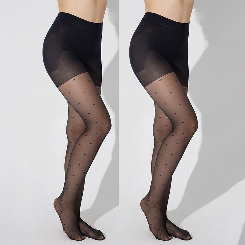 Kave 1/2 Pairs Sheer Patterned Tights All-Over Polka-Dot Stockings 20 Denier Pantyhose Nylons Tummy Control Support Stockings