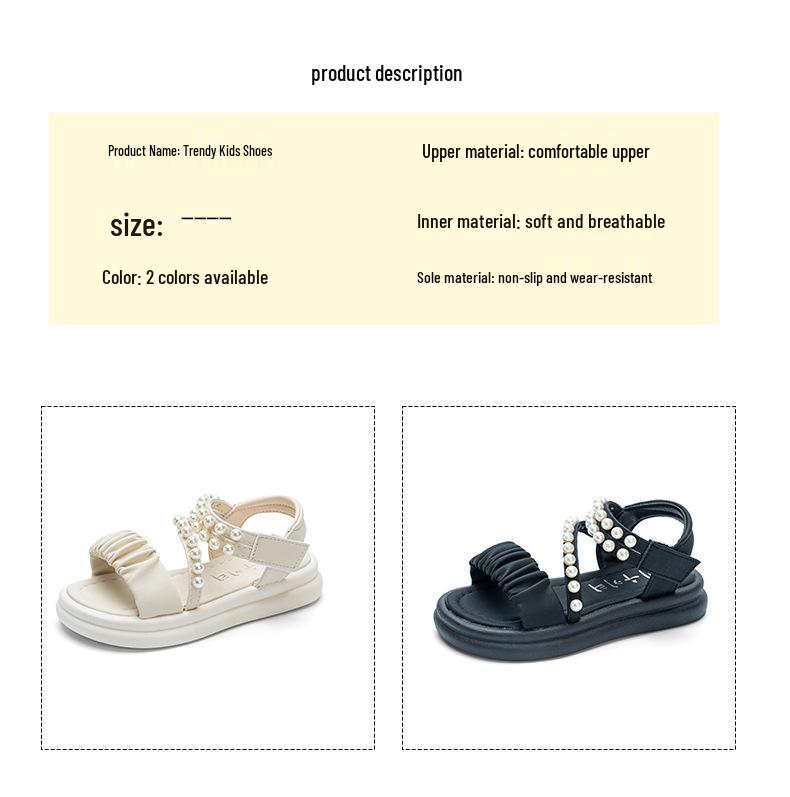 Summer 2026 Girls' Pearl Sandals: Elegant Korean-Style Princess Beach Shoes
