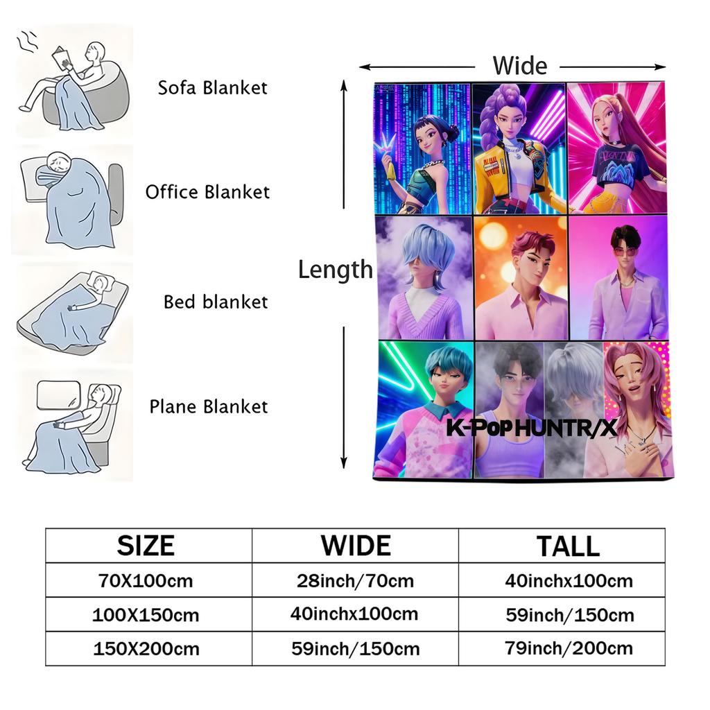 K Pop Flannel Blanket Demon Hunters Ultra Warm Soft Throw Blanket for Office Bedding Cover Plush Thin Quilt Holiday Decor Fans