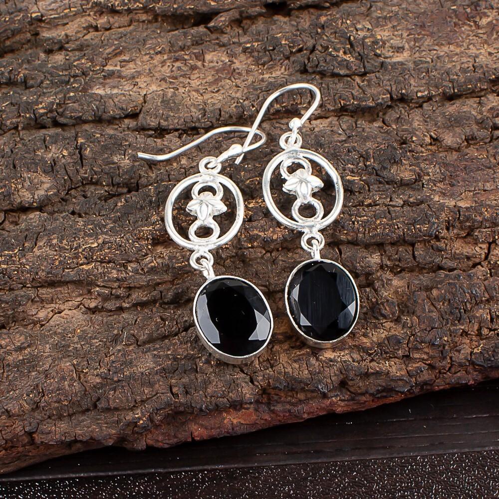 

Black Onyx Gemstone 925 Sterling Silver Jewelry Handmade Dangle Earrings 2.00 EE-17-17