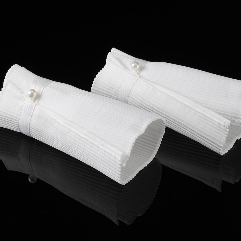 Elegant Detachable Pleated False Collar Pearls Button Shawl and Faux Sleeves Cuffs Set for Parties Costume or Casual