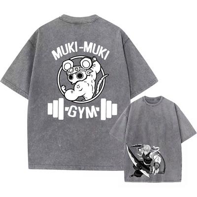 Unisex Anime Acid Washed Tshirts 100% Cotton Retro Harajuku Style Printed Wash Tshirts Oversize Sports And Leisure Hip Hop