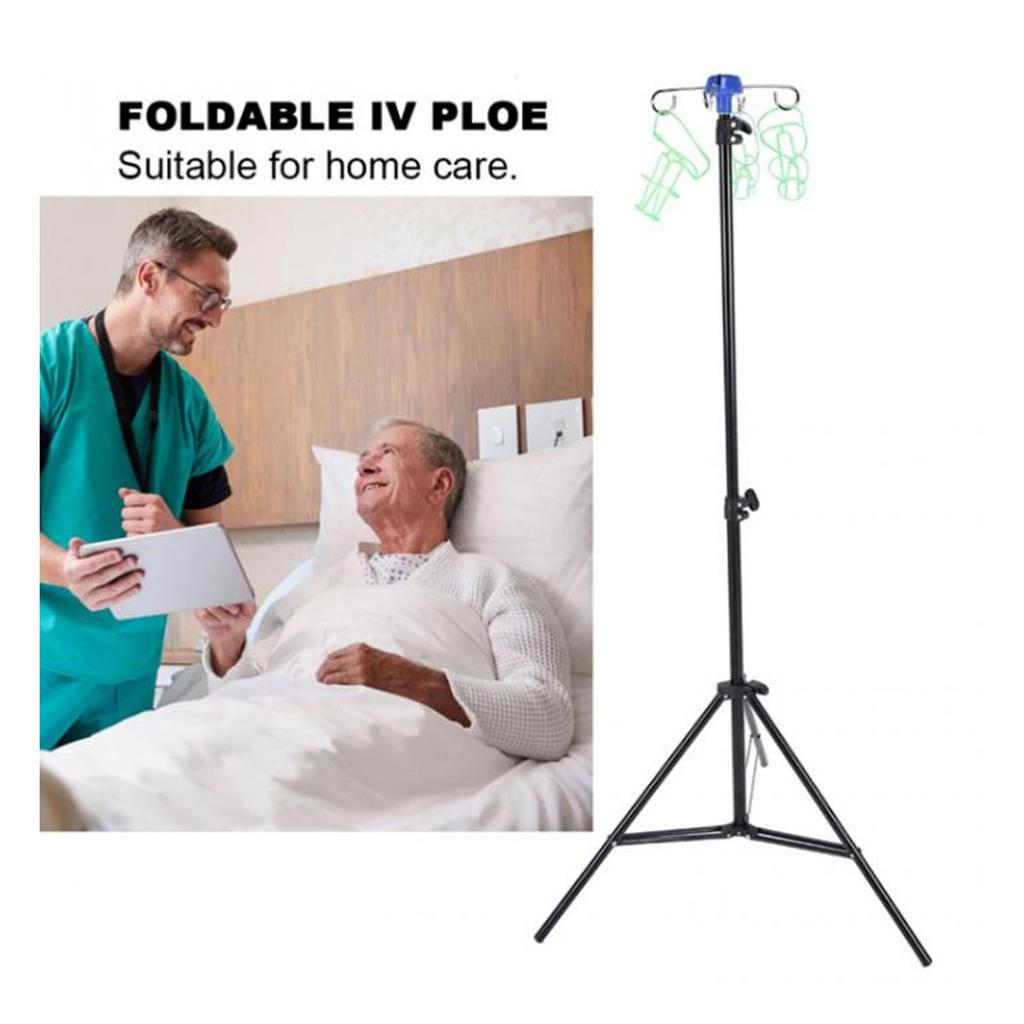 2 Set Portable IV Pole Foldable Retractable Infusion Stand Adjustable Height Stable Aluminum Alloy Stand for Clinic Home Care