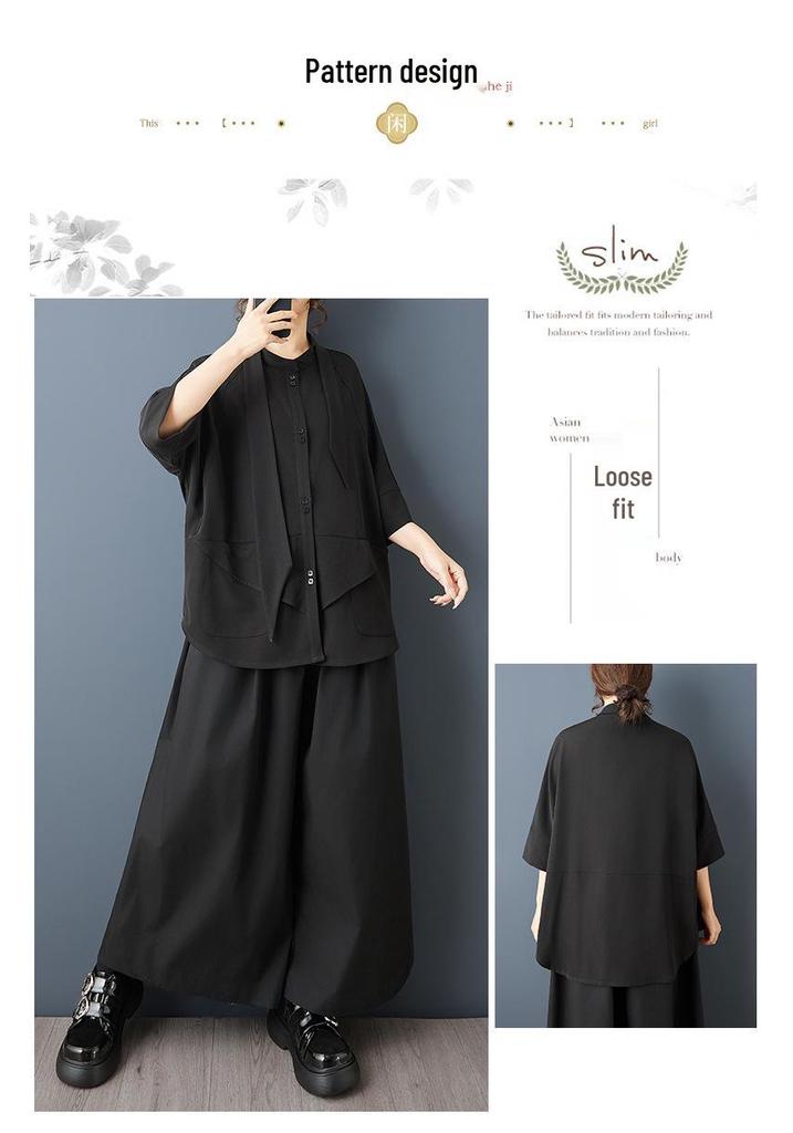 Summer 2026 Dark Style Versatile Casual Plus Size Women's Shirt - Loose, Slimming, Fashionable Top
