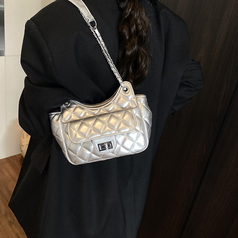 

Новые женские сумки модные и стильные, цепочка из нити с ромбовидной вышивкой, модная сумка через плечо серебряный