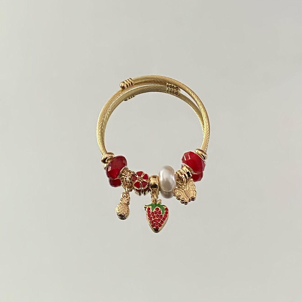 Fresh Strawberry Cherry Adjustable Bracelets With Rhinestone Accents For Women