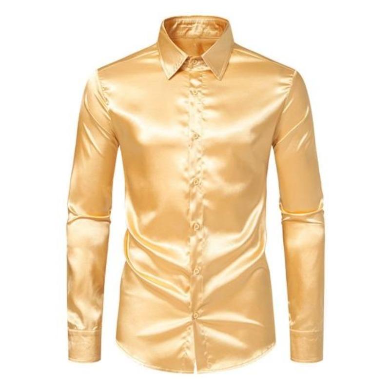 Męska jedwabna satynowa koszula z długim rękawem Casual Slim Fit koszula stylowa jednokolorowa koszula z klapami zapinana na guziki biznesowe koszule wizytowe