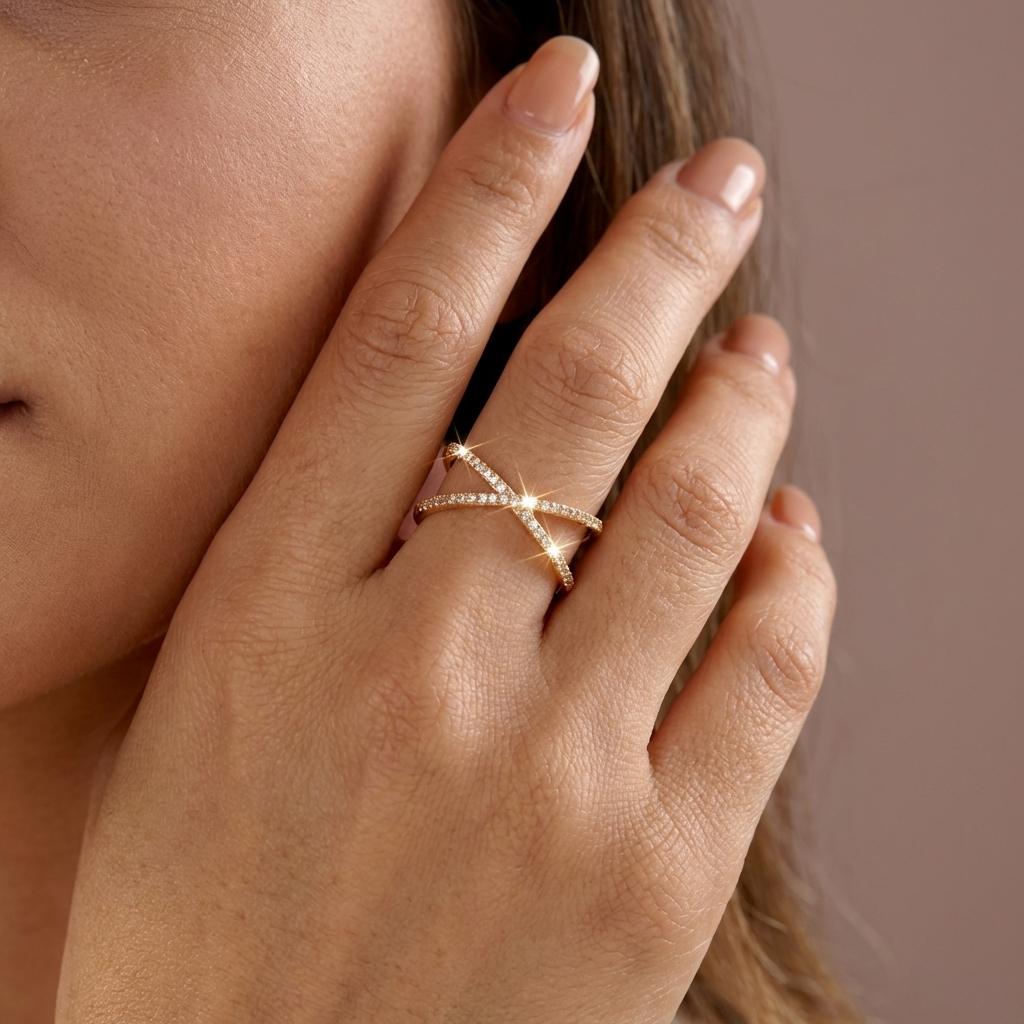 Luxury Cubic Zirconia Geometric Rings For Women Cross X Shape Copper Paved CZ Finger Ring Wedding Party Daily Versatile Jewelry