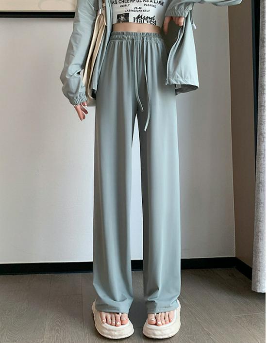 

Women s Ice Silk Sun Protection Pants: High-Waisted, Slimming, Drapey Wide-Leg, and Straight-Leg Summer Casual Pants Extra Extra Large серый/зелёный