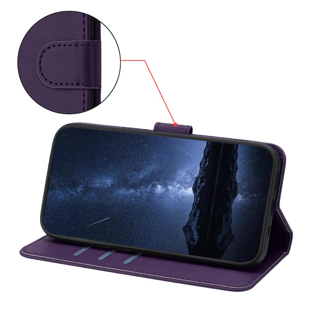 For iPhone 13 Mini 5.4 Inch Leather Case Wallet Stand Solid Color Anti Drop Phone Cover