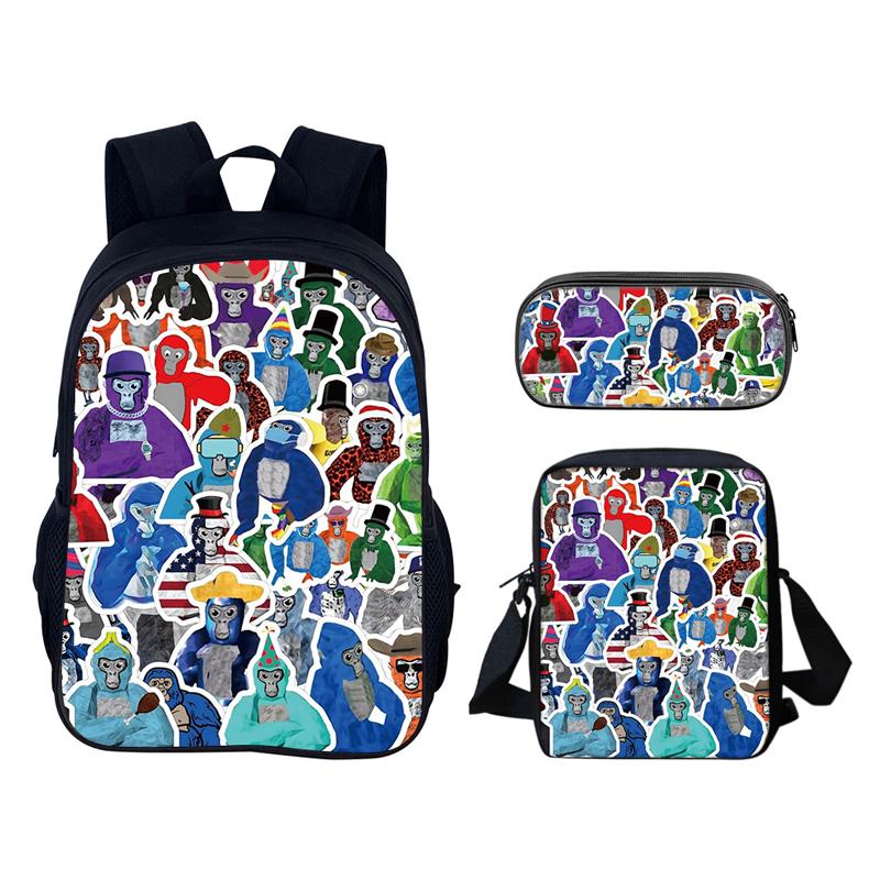 Gorilla Tag 3D Printed 3pcs/Set School Bags Laptop Daypack Backpack Inclined shoulder bag Pencil Case For Boys Girls Best Gift
