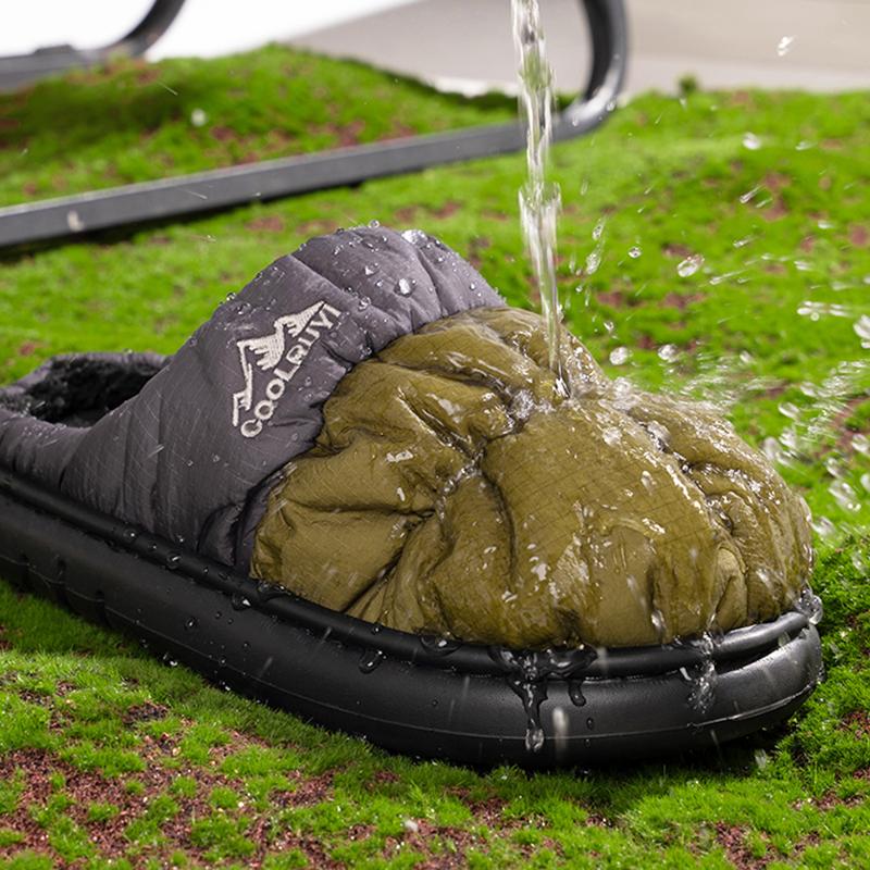 Fashion Plus Size Down Waterproof Winter Slippers Women Indoor Outdoor Plush Warm Cotton Shoes Woman Thick Sole Non Slip House Slippers