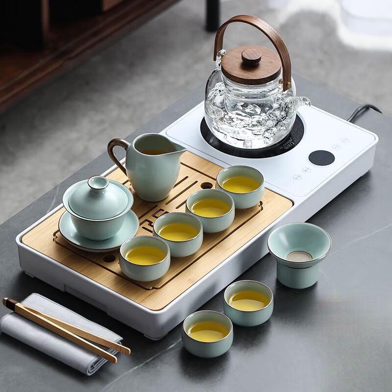 

Japanese Light Luxury Frosted Ceramic Gongfu Tea Set with Stone Tea Table
