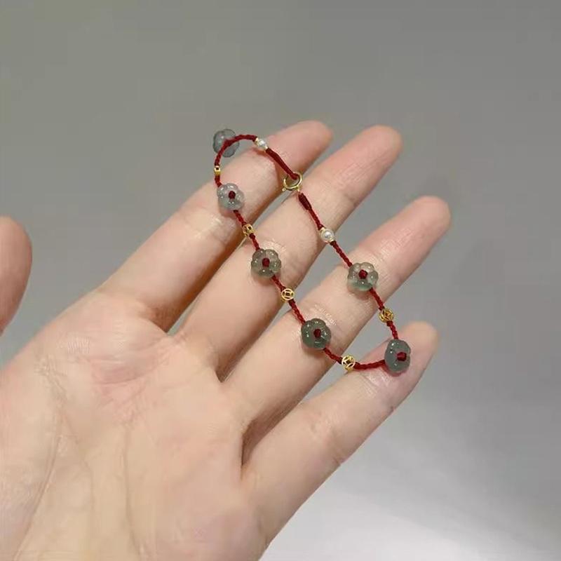 Chinese Style Simple Line Lucky Amulet Bracelet Flower Beaded Bracelet For Women Handmade Rope Bracelet Jewelry
