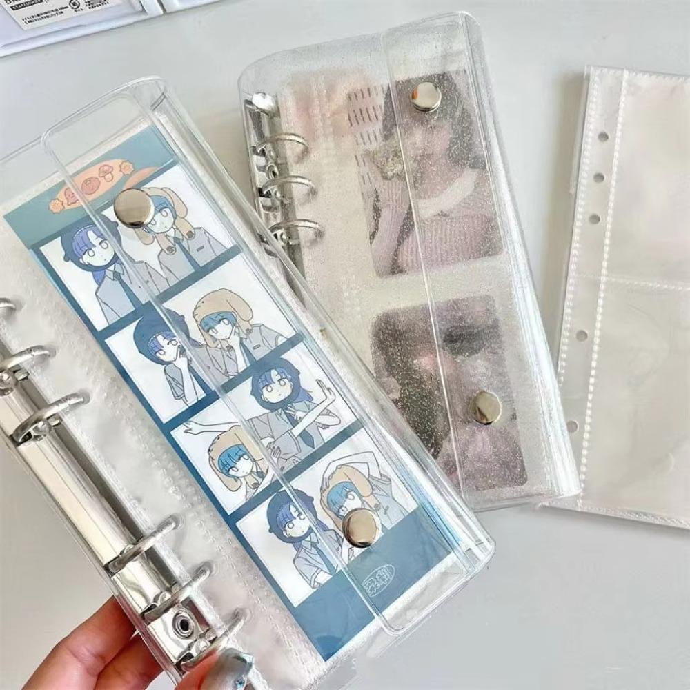 A6 Loose Leaf Cover 6-Hole Narrow Double Buckle PVC Notebook Cover Half Laser Transparent Detachable Design Flip Cover