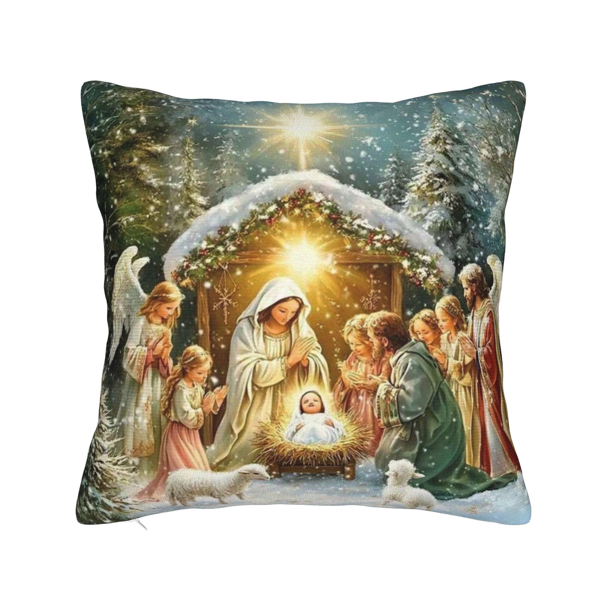 

Home Decor Christmas Nativity Scene Baby Jesus & Mary Pillowcase Accessories Pillow Covers Square Multiple Sizes 12x12in 30X30cm
