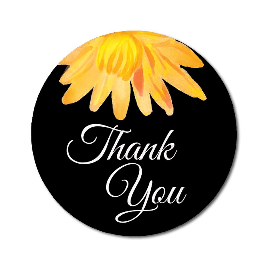 Darling Souvenir 45 Pcs Aster Flower Black Thank You Stickers Round Envelope Seal-1.6