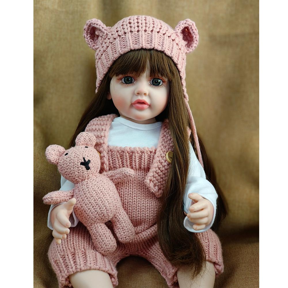 Rebirth Doll Simulation Baby Can Enter The Water Simulation Baby Accompanying Toy Full Glue Body 55 Cm Blooming Long Hair Girl