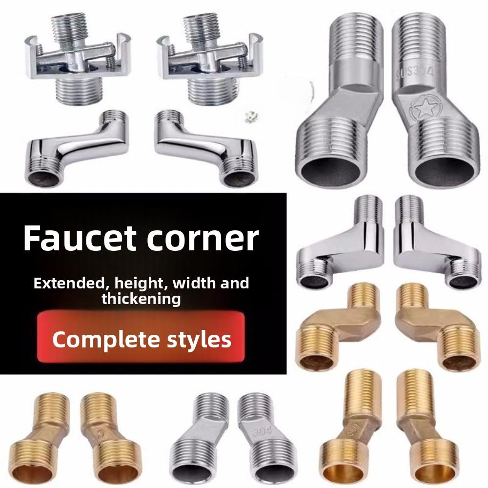 2pcsStainless Steel Angled Curved Foot 360° Rotatable Angle Adjustment Shower Faucet Adapter Wall Mounted Eccentric Screw Corner