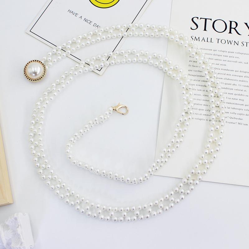 Women's Pearl Waist Chain - Decorative Dress Accessory, Fashionable and Versatile with Large Pearl Round Buckle Hook