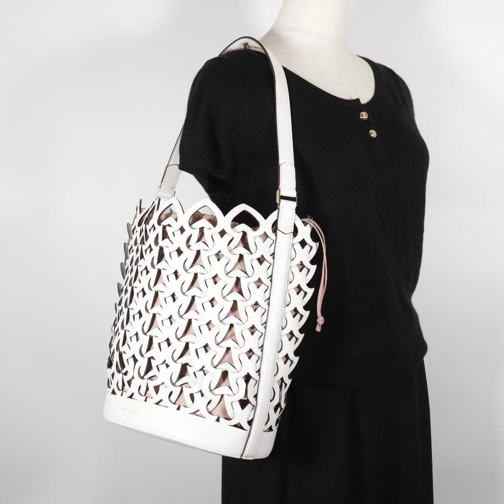 Kate Spade Dolly Large Shoulder Bag basket White/pink leather Women Used