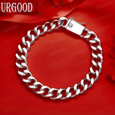 Gioielli di Moda in Argento Sterling 925 Bracciale a Catena Laterale 10mm
