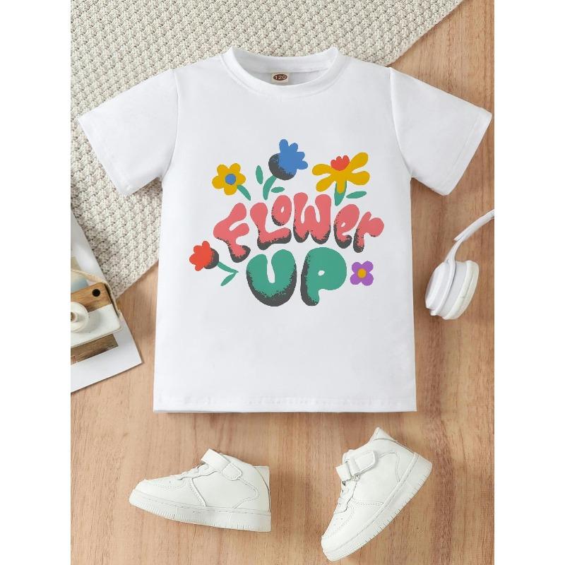 

European sizes This T-Shirt Features a Hand-Drawn Design of a Small Flower And a Cartoon Kitten. It Has Short Sleeves And a Round Neck 164cm білий