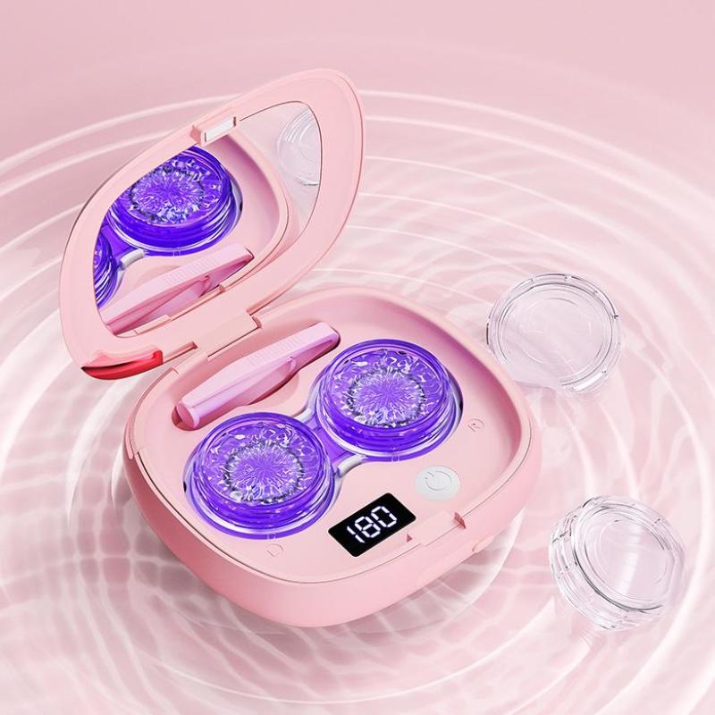 Contact Lens Ultrasonic Cleaning Machine Small Size Travel Rechargeable 3 Gear Cleaning Modes With Mirror Cleaning Box Adults