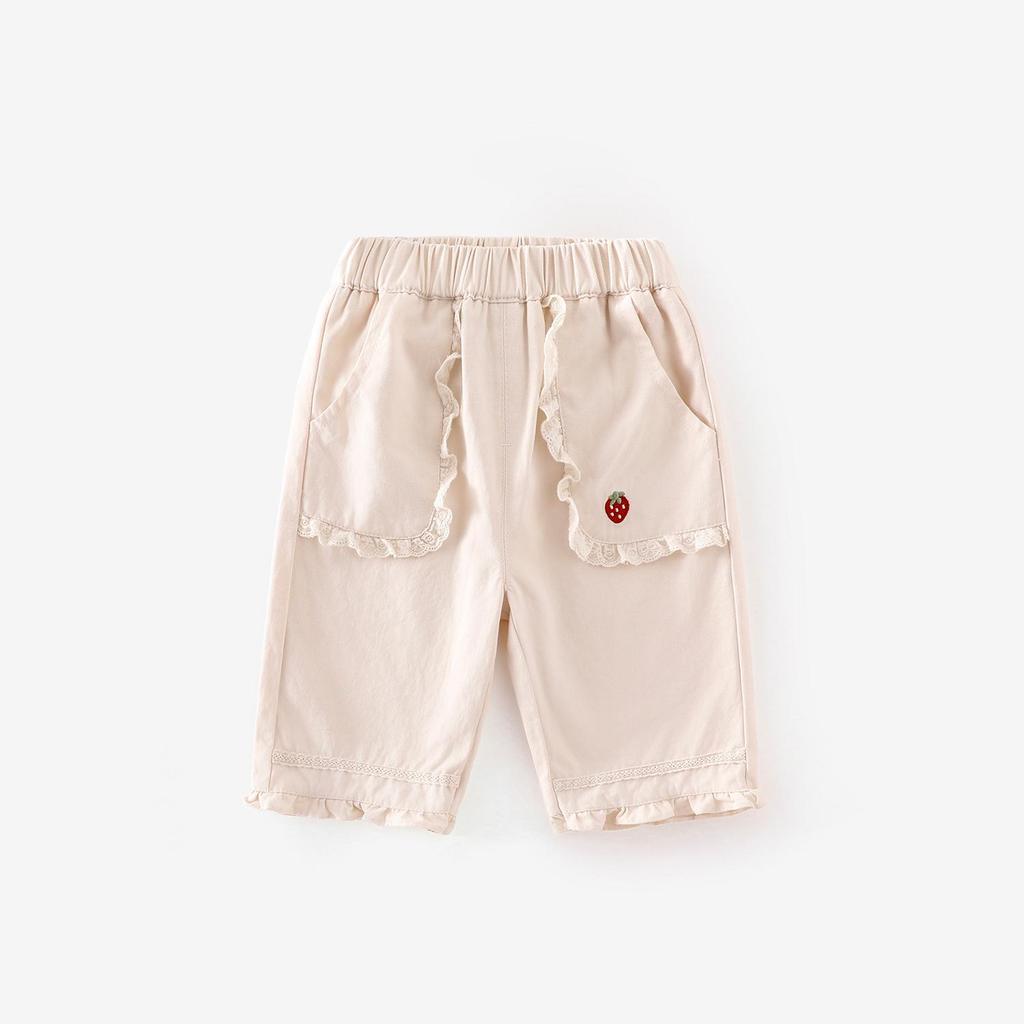 Girls' Strawberry Lace Wide-Leg Trousers - 2025 Autumn Korean Style Fashion for Children