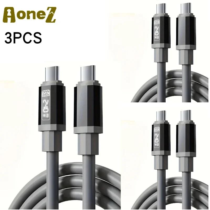 240W USB C Cable with Power Display Fast Charging Charger for IPhone 15 16 17 Samsung S24 Xiaomi Huawei Phones Type C Cord 1.5m