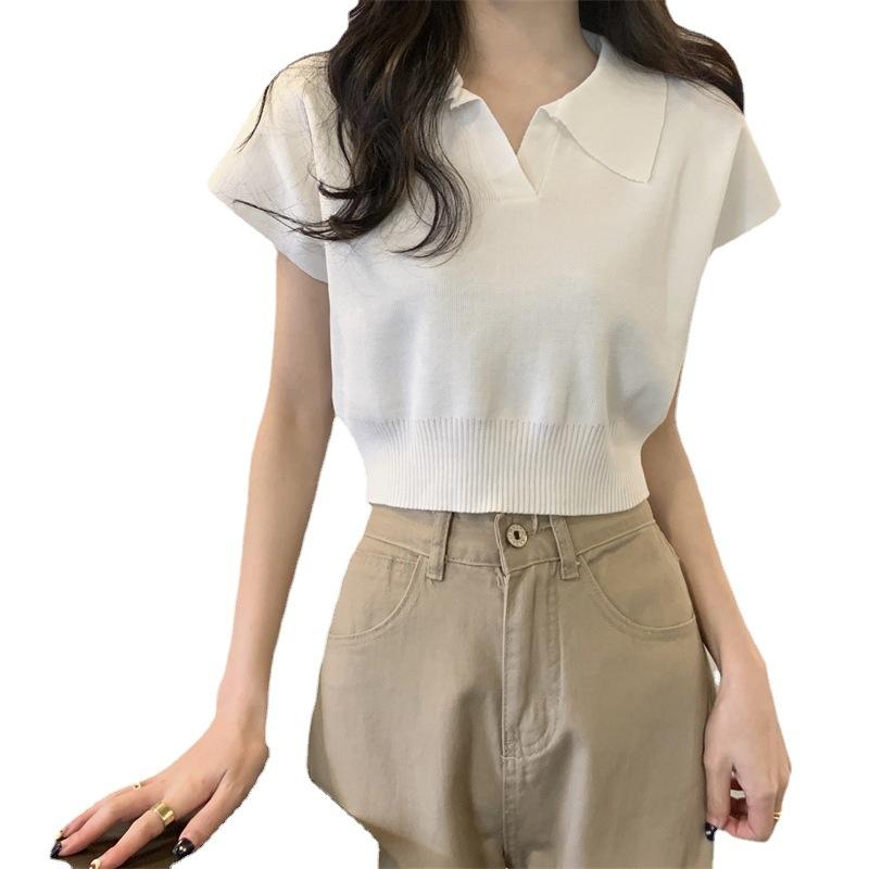 Fashion Summer Short-sleeved Short Knit Shirt Lapel Tops Casual Summer Essential Comfort and Style Slim Fit Pullovers Tees
