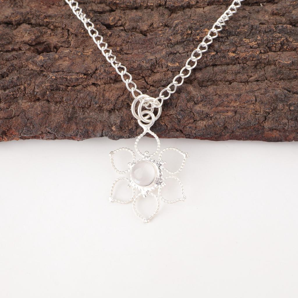 Round Selenite Stone 925 Silver Elegant Ethnic Sisters Day Handcrafted Pendant PP-18-41