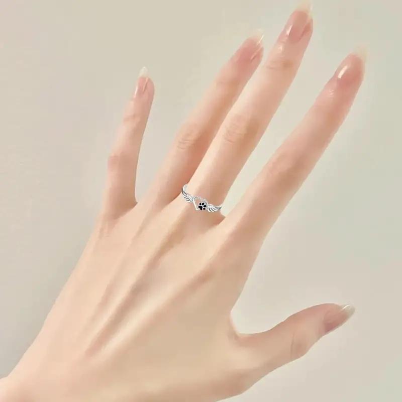 Heart Dog Footprint Design Rings  Sterling Silver Cute Love Dogs Accessories Exquisite Versatile Daily Party Jewelry