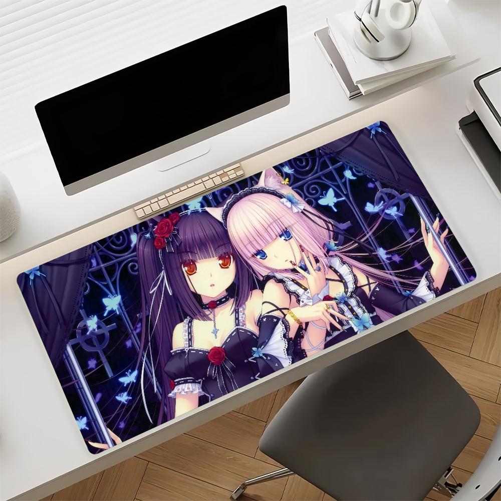 Large Gaming Mouse Pad with Antislip Base and Stitched Edges Cute Cat Girl Anime Print Desk Mat for PC Laptop Gaming