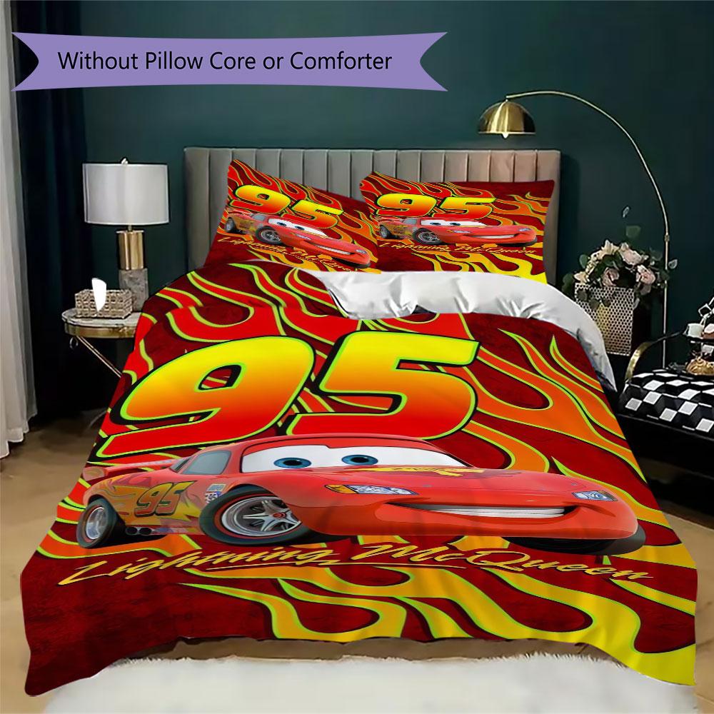 Lightning McQueen Cartoon Prints bedding, duvet cover and pillowcases, birthday gift (1 duvet cover + 2 pillowcases, pillow insert not included)JM008