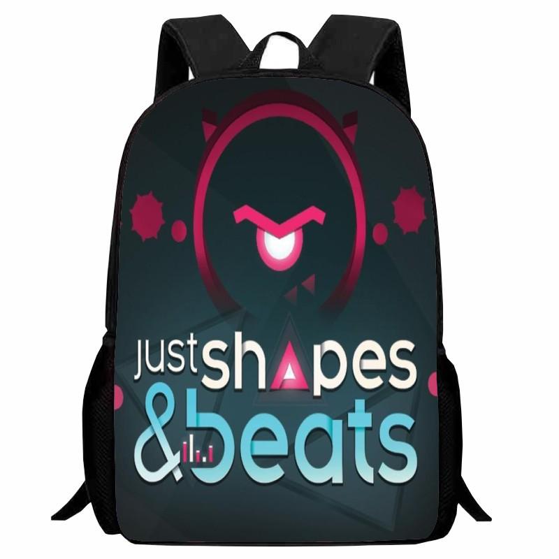 Printed Shapes Rhythm Just Shapes & Beats School Bag, Cartoon Action Backpack for Men and Women