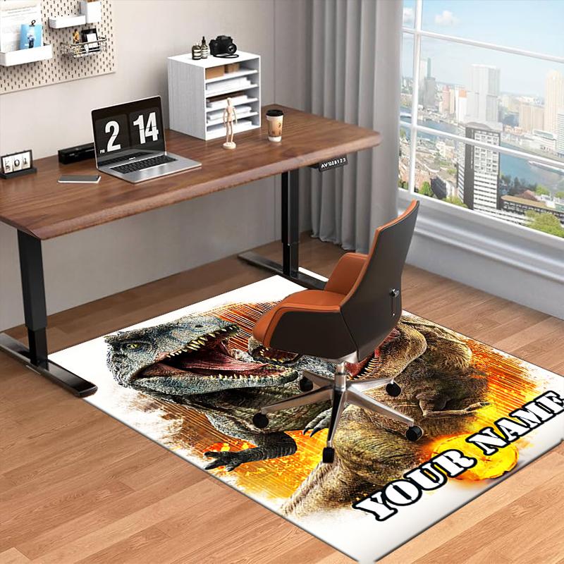 1PC Custom Name Dinosaur Adventure: Fire Fury Theme Floor Mat Ideal for Living Room, Game Rooms, Office, Bedroom,Floor Mat Playful Design