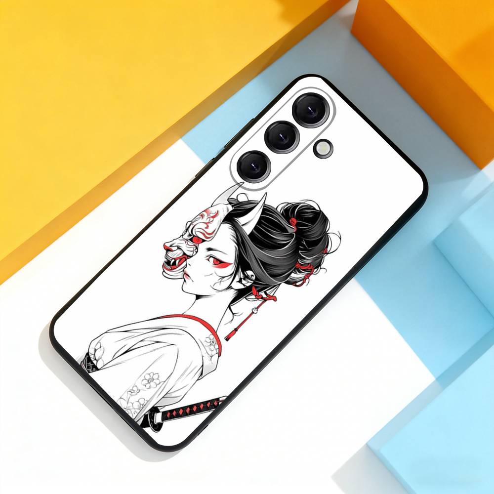 Samurai Krieger Geisha Coole Handyhülle Für Samsung Galaxy A 73,72,51,53,52,71,22,5G,Note,J7,8,9 Weiche Präzise Lochung Schwarze Hülle