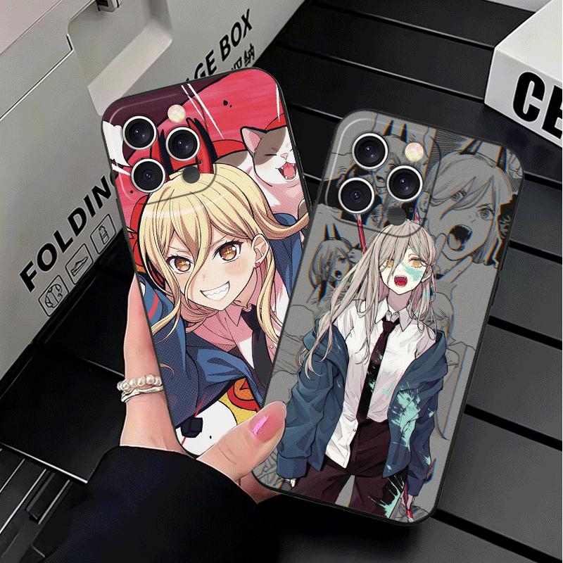 Anime Character Power CSM Soft Phone Case for iPhone 16 16E 17 Air 15 Pro Max 14 Plus 13 Mini 11 12 7 Black Cover Back Shell
