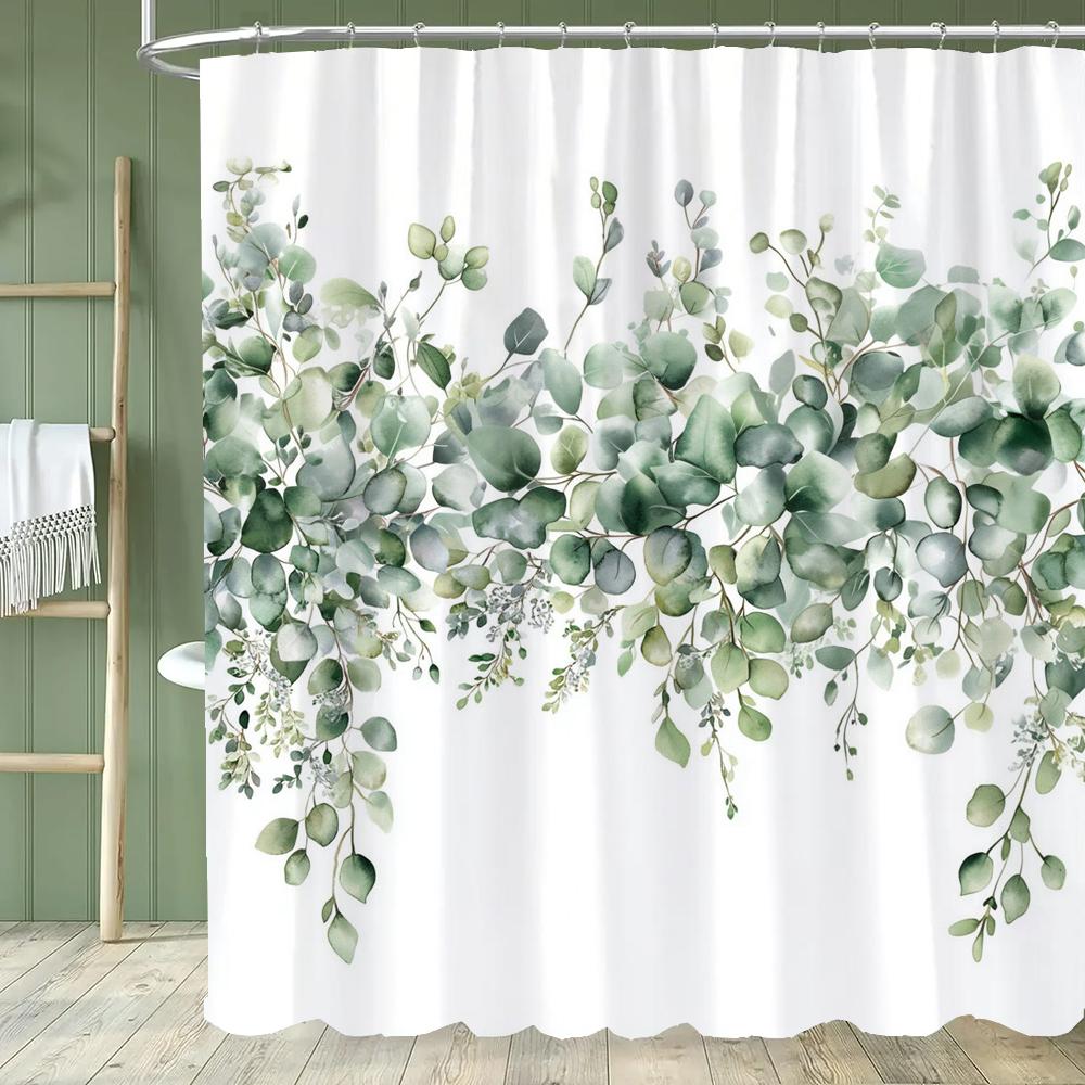 

Green Leaf Shower Curtain, Plants and Eucalyptus Leaves Bathroom Decor, Waterproof Polyester Shower Curtain, Home Decor Curtain 90x180cm-35x70in